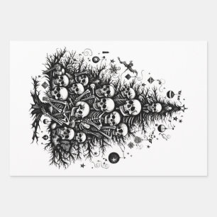 Feuille De Papier Cadeau Arbre de Noël Noir Crânes et os 3 arts