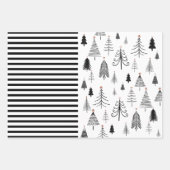 Feuille De Papier Cadeau Arbre de Noël noir et blanc (Devant 3)