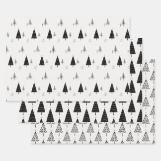 Feuille De Papier Cadeau Arbre de Noël noir et blanc minimaliste moderne