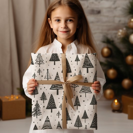 Feuille De Papier Cadeau Arbre de Noël noir et blanc moderne