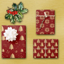 Arbre de Noël or et Motifs de Poinsettia en rouge