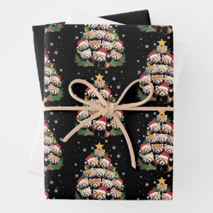 Feuille De Papier Cadeau Arbre de Noël Panda roux Drôle d'animal 