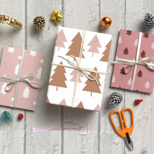Feuille De Papier Cadeau Arbre de Noël rose Boho set 3