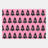 Feuille De Papier Cadeau Arbre de Noël rose et noir (Devant)
