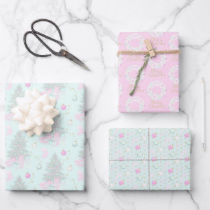 Feuille De Papier Cadeau Arbre de Noël rose pâle