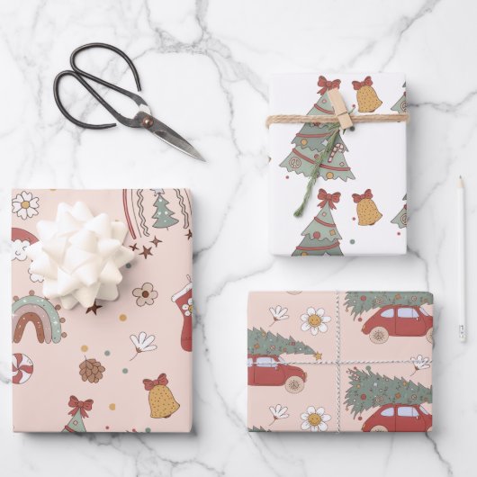 Feuille De Papier Cadeau Arbre de Noël rose rétro Super (Recto)