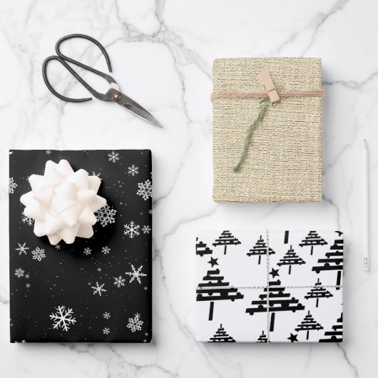 Feuille De Papier Cadeau Arbre de Noël rustique flocon de Noël vacances de (Recto)