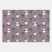 Feuille De Papier Cadeau Arbre de Noël Santa Claus Reindeer Snowman Bleu (Devant 3)