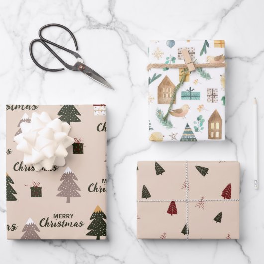 Feuille De Papier Cadeau arbre de Noël scandinave (Recto)