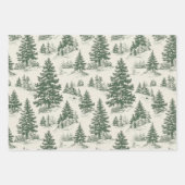 Feuille De Papier Cadeau Arbre de Noël Toile De Jouy Green (Devant 3)