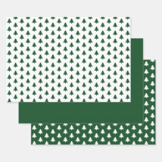 Feuille De Papier Cadeau Arbre de Noël vert/blanc Motif emblématique