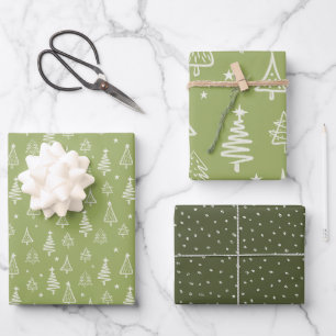 Feuille De Papier Cadeau Arbre de Noël vert d'hiver rustique et neige