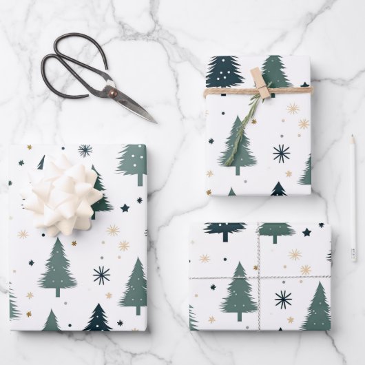 Feuille De Papier Cadeau Arbre de Noël vert simple (Recto)