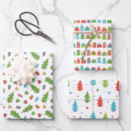 Feuille De Papier Cadeau Arbre et cadeaux Whimsical Motifs de Noël (Recto)