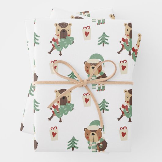 Feuille De Papier Cadeau Arbres adorables | Teddy Bear Noël (En situation)