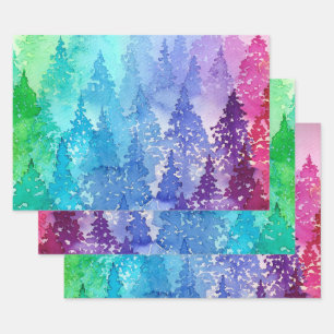 Feuille De Papier Cadeau Arbres aquarelles colorés