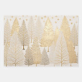 Feuille De Papier Cadeau Arbres d'argent blanc or Noël (Devant 3)