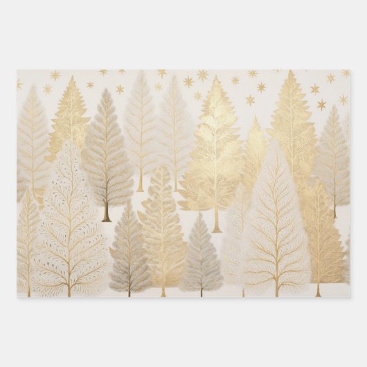 Feuille De Papier Cadeau Arbres d'argent blanc or Noël (Devant 2)