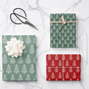 Feuille De Papier Cadeau Arbres de Noël Abstraits en rouge et vert