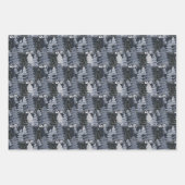 Feuille De Papier Cadeau Arbres de Noël bleu foncé et gris (Devant 3)
