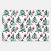 Feuille De Papier Cadeau Arbres de Noël Bourgogne verte (Devant)