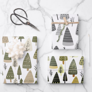 Feuille De Papier Cadeau Arbres de Noël brun et vert