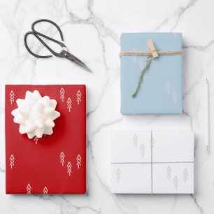Feuille De Papier Cadeau Arbres de Noël en bleu rouge et blanc