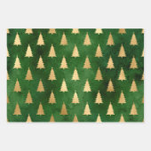 Feuille De Papier Cadeau Arbres de Noël en or métallique sur vert (Devant 3)