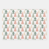 Feuille De Papier Cadeau Arbres de Noël en rose, vert et orange (Devant)