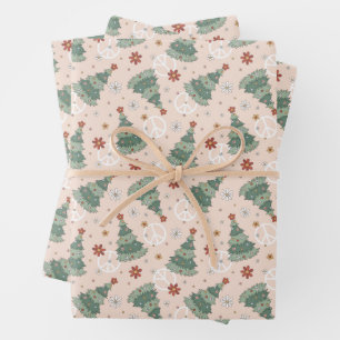 Feuille De Papier Cadeau Arbres de Noël et signes de paix Motif