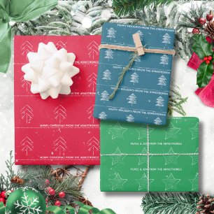 Feuille De Papier Cadeau Arbres de Noël modernes minimalistes étoiles neige