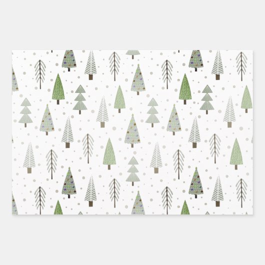 Feuille De Papier Cadeau Arbres de Noël modernes Sage Olive Green Motif (Devant)