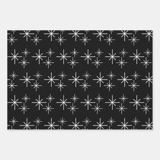 Feuille De Papier Cadeau Arbres de Noël modernes Snowflakes Black White (Devant)
