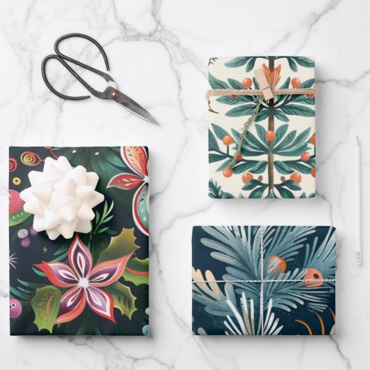 Feuille De Papier Cadeau Arbres de Noël motif (Recto)