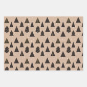 Feuille De Papier Cadeau Arbres de Noël Noir & Or, Neige (Devant)