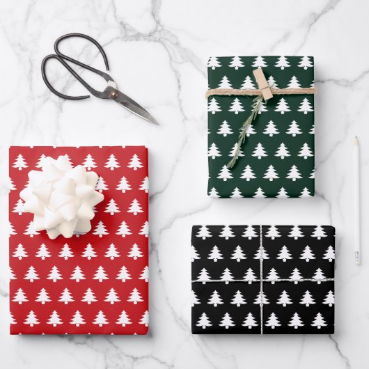 Feuille De Papier Cadeau Arbres de Noël noirs rouges noirs noirs scandinave (Recto)