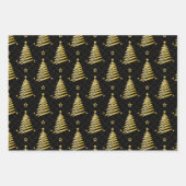 Feuille De Papier Cadeau Arbres de Noël Or Modernes en Noir (Devant)