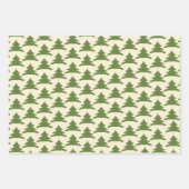 Feuille De Papier Cadeau Arbres de Noël rétro en Crème Rouge Vert Olivier (Devant 3)