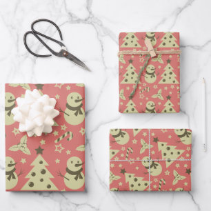 Feuille De Papier Cadeau Arbres de Noël rétro sucre de canne étoile aux bai