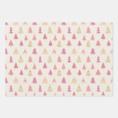 Feuille De Papier Cadeau Arbres de Noël rose et or (Devant)