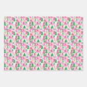 Feuille De Papier Cadeau Arbres de Noël roses et verts (Devant 2)