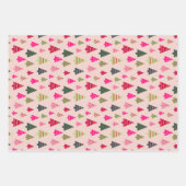Feuille De Papier Cadeau Arbres de Noël roses et verts (Devant 2)