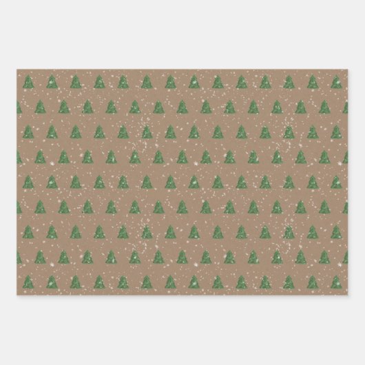 Feuille De Papier Cadeau Arbres de Noël rustiques Kraft rouges et verts (Devant 2)
