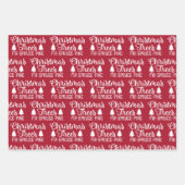 Feuille De Papier Cadeau Arbres de Noël rustiques rouges blancs et noirs (Devant)