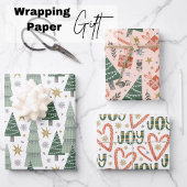 Feuille De Papier Cadeau Arbres de Noël, sucres de canne et cadeaux