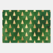 Feuille De Papier Cadeau Arbres de Noël vert foncé et or (Devant 2)