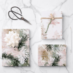 Feuille De Papier Cadeau Arbres de Noël vert rose pâle