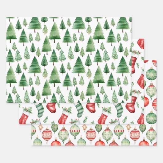Feuille De Papier Cadeau Arbres de Noël verts (Lot)