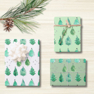 Feuille De Papier Cadeau Arbres de Noël verts