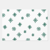 Feuille De Papier Cadeau Arbres de Noël verts et blancs modernes Snowflakes (Devant)